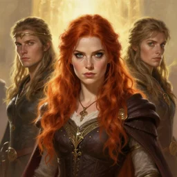the elder scrolls vi, charismatic rugged female redhead breton mage portrait, illustration, rim light, top light, perfectly shaded, golden hour, epic, intricate, soft painting, art by mark kent, jordan lamarre - wan, igor kieryluk, maxim verehin, miranda meeks