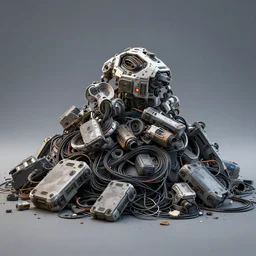 sci fi kitbash waste, hard surface cable trash pile, award winning render, octane render cg by caravaggio