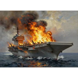 Aircraft carrier CVN-65 Enterprise burning, oil-on-canvas by Ivan Aivazovsky