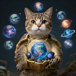 a turtle - cat - hybrid holding all of the universes knowledge, animal photography