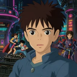 realistic portrait beautiful detailed 3 d painting of cinematic movie scene from studio ghibli, death from above. action sequence, created by gustave dore and raffaelo sanzi, high detailed, smooth draw, synthwave neon retrofuturism, intricate, realistic proportions, dramatic lighting, trending on artstation.