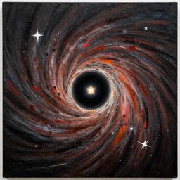impasto terrifying by shepard fairey, by ed mell. a beautiful collage of a black hole consuming a star.