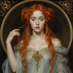 beautiful striking Pre-Raphaelite Emilia Clarke by Artgerm and Greg Rutkowski, pale, intricate, elegant, highly detailed, digital painting