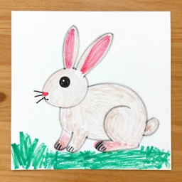 a drawing of a rabbit made by 7 years old kid
