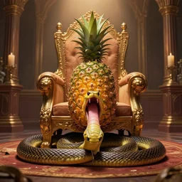 a pineapple being swallowed by a snake in a throne room, vertical symmetry, highly detailed, trending on artstation, cinematic lighting, artwork by rembrandt