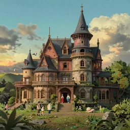 a beautiful hyperrealistic detailed miniature diorama of a magical mansion from studio ghibli, by jordan grimmer and hayao miyazaki and adolf hira, crepuscular ray, vibrant, wide angle, epic, vast, trending on artstation, cgsociety, intricate, atmospheric lighting, unreal engine, 8 k resolution, ultrafine detail, octane render