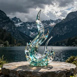 lakeside mountains, glass sculpture