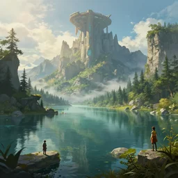 epic quest in a lake, sci - fi art, fantasy art, environment design, concept artist cinematic lighting, artstation, art by alyn spiller