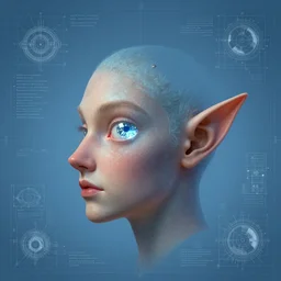 portrait of triangle shaped elf head with single centered giant diamond eye, in the style of Greg Broadmore and Arthur Rackham,trending on artstation, light lighting side view,digital art,surrealism ,macro,blueprint ,vaporwave ,