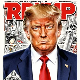 highly detailed professional portrait of 9 0 s seinen manga art of badass donald trump, chunibyo. manga cover promotional art. detailed and intricate environment. drawn by ilya kuvshinov