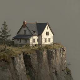 digital matte painting. house built on the side of a cliff.