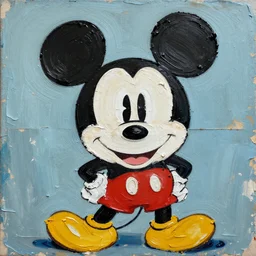 degraded mickey mouse painted in extremely thick heavy impasto