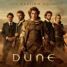 dune movie poster by jules bastien - lepage, daniel gerhartz, karol bak, james jean, tom bagshaw, rococo, sharp focus, trending on artstation, cinematic lighting, hyper realism, 8 k