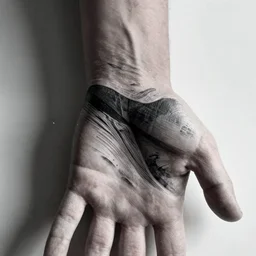 handpoke tattoo of a black and white abstraction, stick poke, lineart