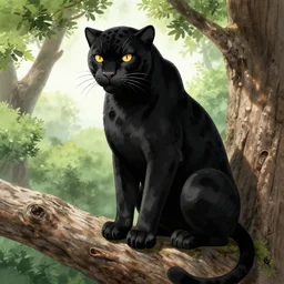 a black panther sitting on a tree by eiichiro oda, hyper-detailed