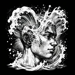 humanoid head exploding into waves black and white illustration by alberto breccia