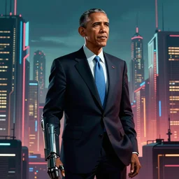 cyberpunk barack obama as the leader of a futuristic communist nation, cybernetics, sharp lines, digital, artstation, colored in