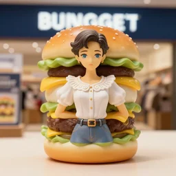 figurine of hamburger wearing an elegant summer blouse, personification, official store photo, commercial photo, featured on amiami, lovecraftian, 8 k, 8 5 mm, beautiful composition