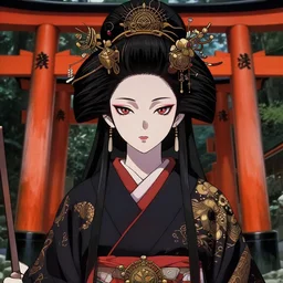 techwear occultist, torii, shrine, inari shrine, miko, beautiful, detailed symmetrical close up portrait, intricate complexity, in the style of kyoto animation key visuals and takato yamamoto, artgerm, cel shaded