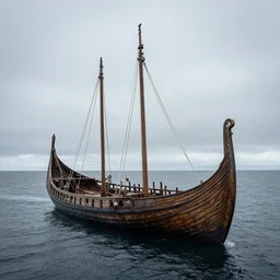 A wreck of a Viking ship in the sea