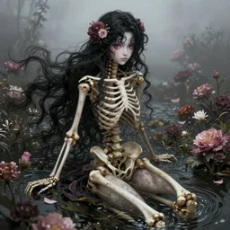 stunning anime goddess hybrid skeleton of the floral river flowers, in a dark romance, misty, by cgsociety, in the style of charlie bowater, tom bagshaw, intricate, beautiful, artstation 8 k, high resolution