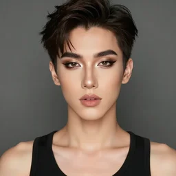 beautiful realistic portrait of a beautiful young gay femboy, with makeup, 4 k