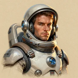 male, heroic figure, space suit with a modern helmet, science fiction, sketch, character sheet, very stylized, digital art, illustration on kraft paper, etched pen and ink, digital painting, by mike mignola, by alex maleev