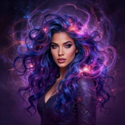 portrait of beautiful woman with magical nebula hair, maya ali mage, gloomhaven, dynamic lighting, gaudy colors, octane render aesthetic, matte painting concept art, official fanart behance hd artstation by jesper ejsing, by rhads and makoto shinkai and lois van baarle and ilya kuvshinov and rossdraws