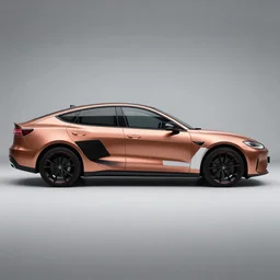 wide view shot of a copper colored car with some black and white paint, designed by dmc and gmc, concept art style by john berky and liam wong and michael whelan.