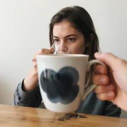 raimbaud entrain de boire une tasse de the