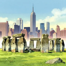 Stonehenge in the middle of Manhattan, richard corben style