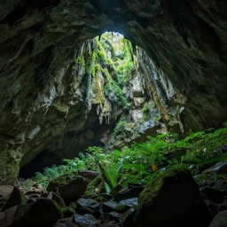 a lush cave hyper realistic 8k