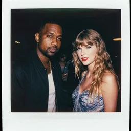 photo of kanye west and taylor swift, polaroid, one light