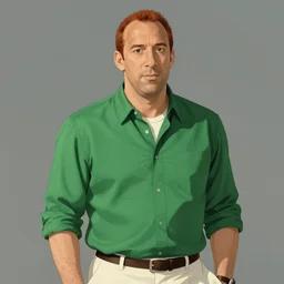 vin diesel with ginger hair, wearing green shirt and white trousers, art by studio ghibli and j. c. leyendecker and greg rutkowski and artgerm and aenaluck, portrait, highly detailed, digital painting, headshot, trending on artstation, concept art, sharp focus, illustration
