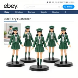 Image on the store website, eBay, Full body, 80mm resin detailed miniature of five school girls in deep green uniforms, caps