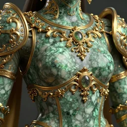 a desaturated green marble knight upper body, patina golden metal accents, beautifully detailed, rococo, sculpted , intricate, elite, ornate, elegant, extravagant, dramatic lighting, CGsociety, hyper extremism, ambient key art, octane rendering, weta digital, 3d sculpture, structures, ray tracing 8k,