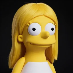 studio portrait of girl that looks excactly like lisa simpson, lookalike, spitting image, as if lisa simpson came to life, soft light, black background, fine details, close - up, award winning photo by morten krogvold