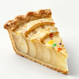 slice of apple pie, vertical pinstripes, ryoji ikeda, covered in splashes of paint, vincent di fate, sandra chevrier, a thick slice of apple pie, chesley bonestell, vincent di fate, pop art, pixel sorting