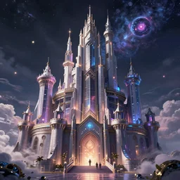 A beautiful fantasy artwork of a celestial cyberpunk castle by li shuxing, trending on artstation, artstationHD, artstationHQ, 4k, 8k