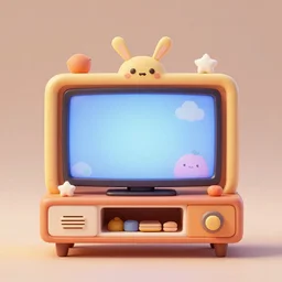 cute cozy tv. 3 d. 8 k. 4 k. uhd. miniature digital asset. symmetrical.