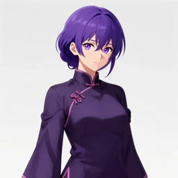 anime full body illustration of a woman with purple hair wearing dark purple chinese outfit, her head is slightly tilted, medium shot, extremely detailed art, character showcase art, 4 k, anime key visual, official illustration by kyoto animation, monthly top rankings on pixiv, trending on artstation, danbooru art