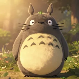 real life totoro, cute!!!, happy!!!, chunky!!!, content!!!, mischievous!!!, adorable!!!, fluffy!!!, ultra realistic!!!, golden hour, sharp focus