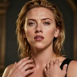 epic masterpiece portrait of scarlett johansson, sweaty skin, hyperrealistic, octane render, cinematic, beautiful face and flawless skin, perfect hands, 5 fingers,  bronze by Edgar Maxence and Ross Tran and Michael Whelan and Lorenzo Sperlonga, Brom, Legends of Runeterra