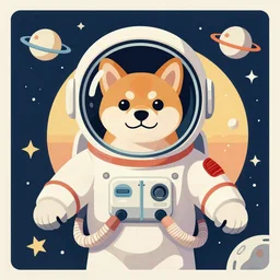 cosmonaut Shiba Inu dog  in space ,  60s poster, in the style of a music poster 1969