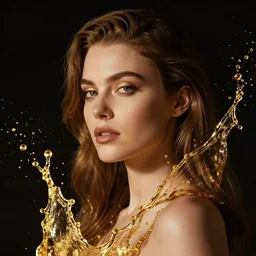 portrait of a woman, gold liquid splash, cinematic lighting, artgerm, rossdraws, greg rutkowski