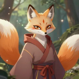 a painted avatar portrait of a kitsune fox mage, in the style of dnd beyond avatar portraits, beautiful, artistic, elegant, lens flare, magical, lens flare, nature, realism, stylized