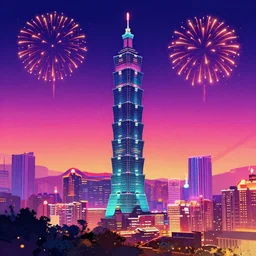taipei new year's eve, epic retrowave art, trending on art station
