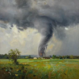 beautiful tornado in a landscape painting
