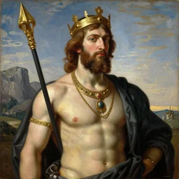 Ozymandias, King of Kings, in the style of George Frederick Watts, Mantegna, oil on canvas, 4K resolution, aesthetic, epic