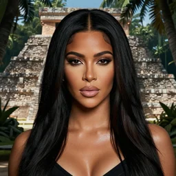 detailed portrait of kim kardashian in mayan pyramid jungle ruins by alfred dehodencq
